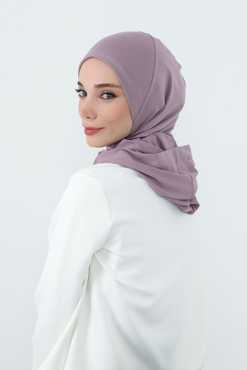 Full Coverage Instant Cotton Bonnet for Women, Ready-to-Wear Hijab Bonnet with Neck Coverage,B-89P Lilac