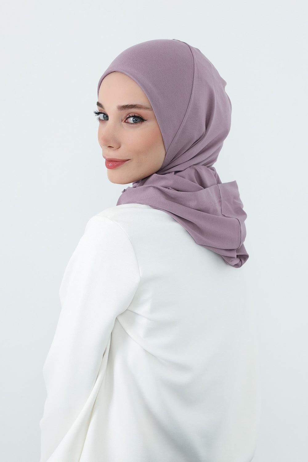 Full Coverage Instant Cotton Bonnet for Women, Ready-to-Wear Hijab Bonnet with Neck Coverage,B-89P Lilac