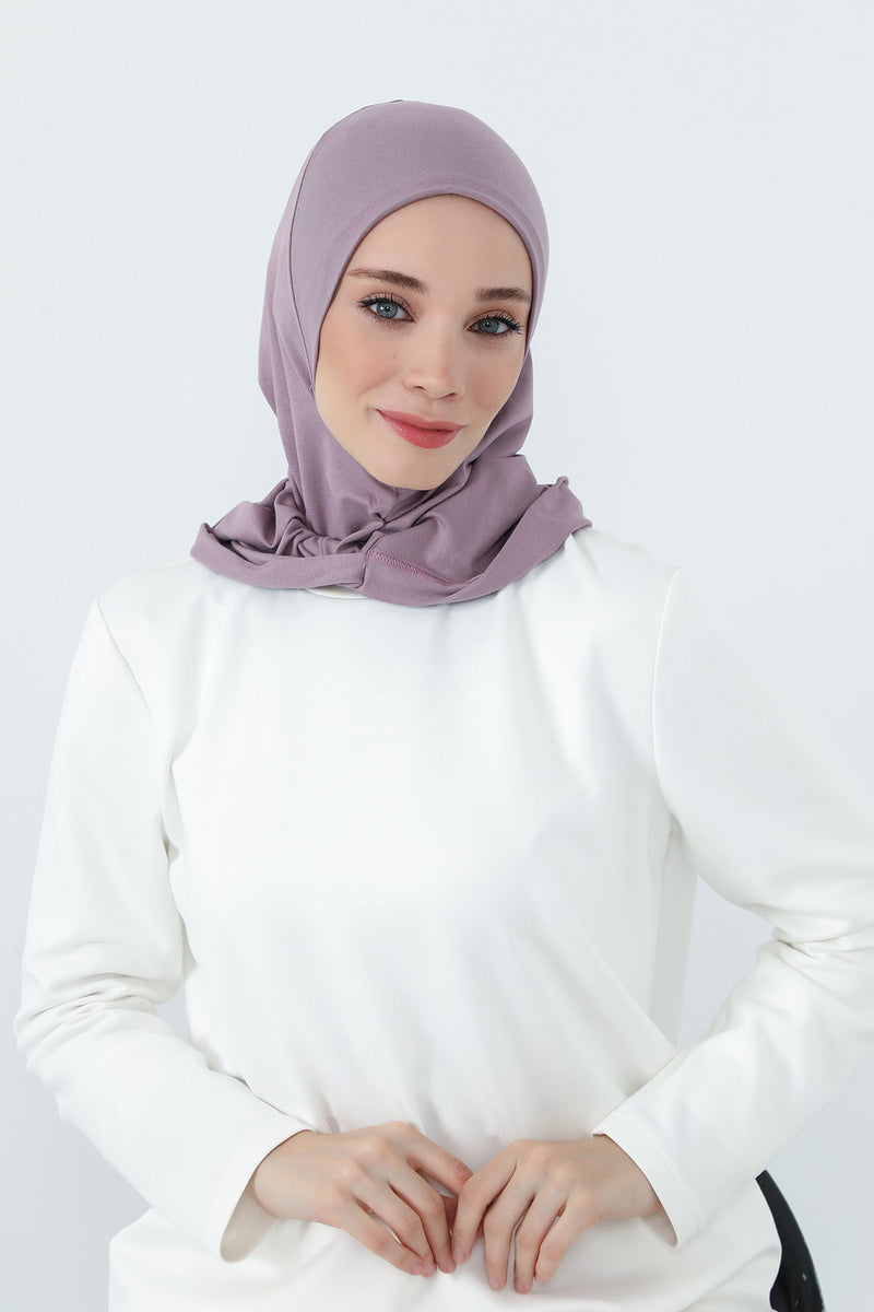 Full Coverage Instant Cotton Bonnet for Women, Ready-to-Wear Hijab Bonnet with Neck Coverage,B-89P Lilac
