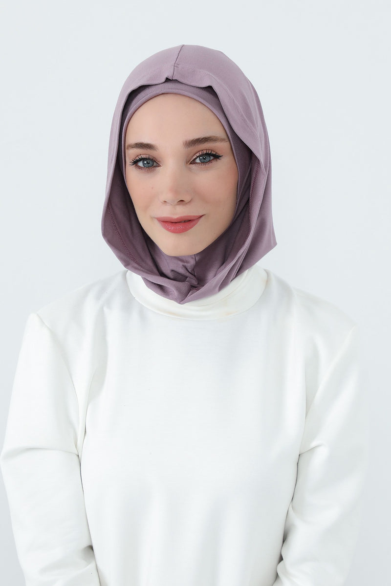Full Coverage Instant Cotton Bonnet for Women, Ready-to-Wear Hijab Bonnet with Neck Coverage,B-89P Lilac