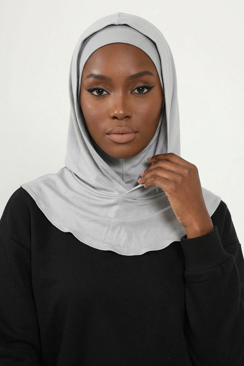 Full Coverage Instant Cotton Bonnet for Women, Ready-to-Wear Hijab Bonnet with Neck Coverage,B-89P Grey 2