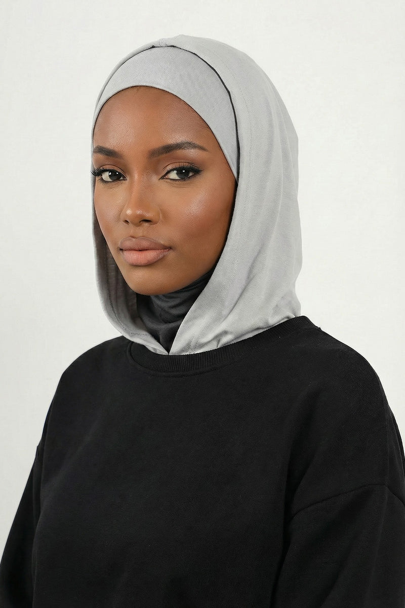 Full Coverage Instant Cotton Bonnet for Women, Ready-to-Wear Hijab Bonnet with Neck Coverage,B-89P Grey 2
