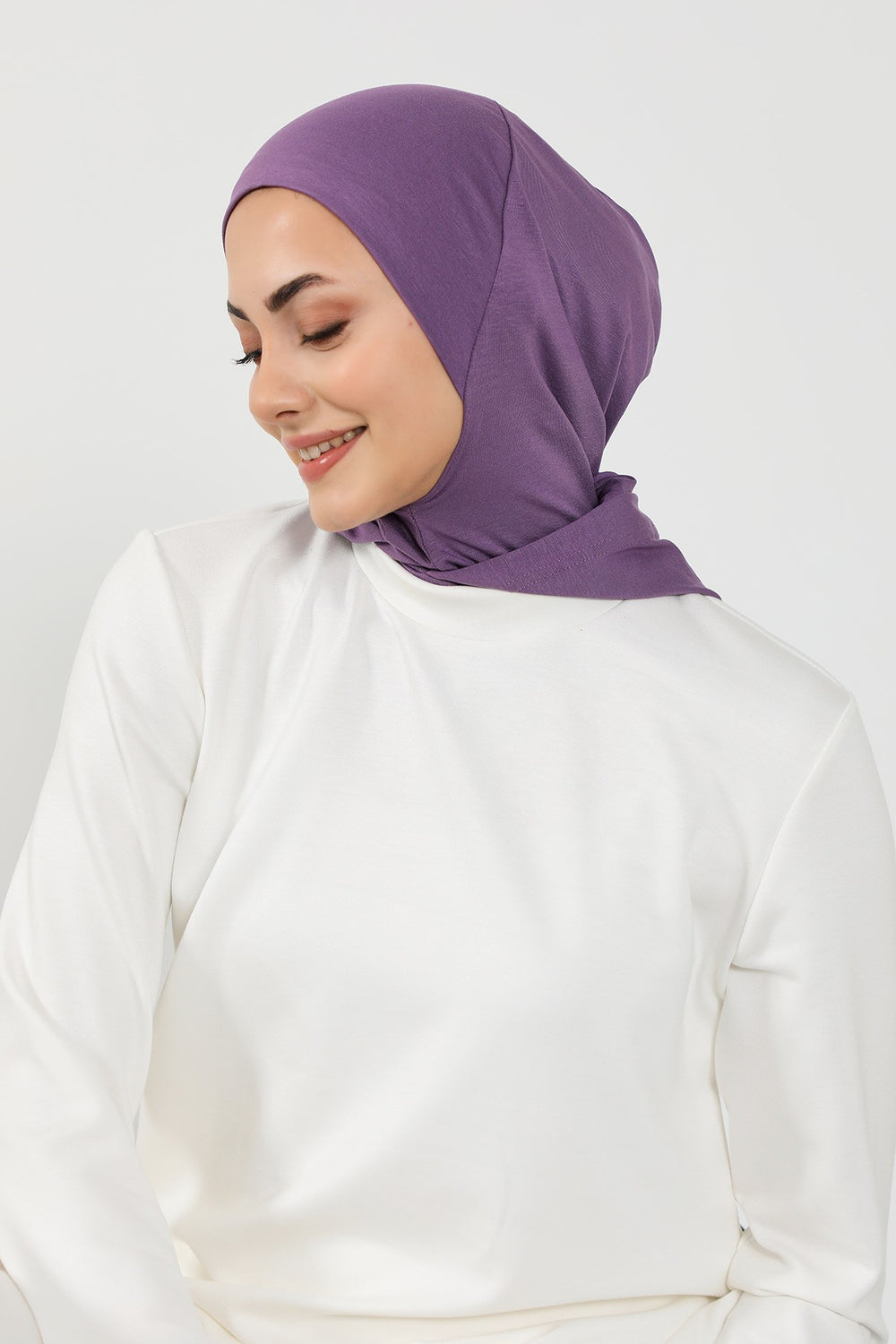 Full Coverage Instant Cotton Bonnet for Women, Ready-to-Wear Hijab Bonnet with Neck Coverage,B-89P Purple 2