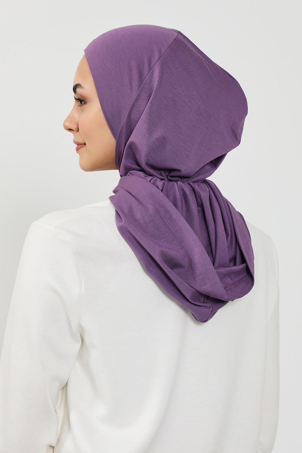 Full Coverage Instant Cotton Bonnet for Women, Ready-to-Wear Hijab Bonnet with Neck Coverage,B-89P Purple 2