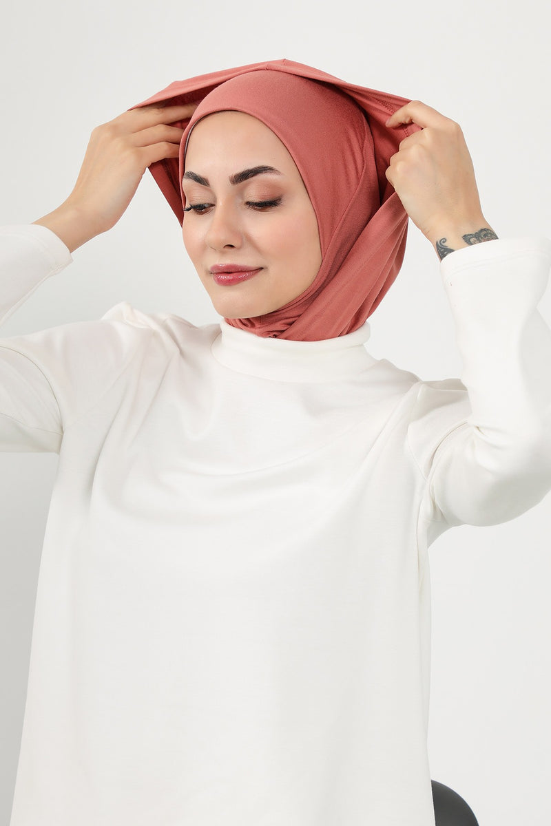 Full Coverage Instant Cotton Bonnet for Women, Ready-to-Wear Hijab Bonnet with Neck Coverage,B-89P Salmon