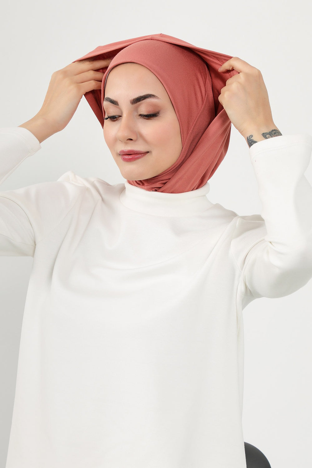 Full Coverage Instant Cotton Bonnet for Women, Ready-to-Wear Hijab Bonnet with Neck Coverage,B-89P Salmon