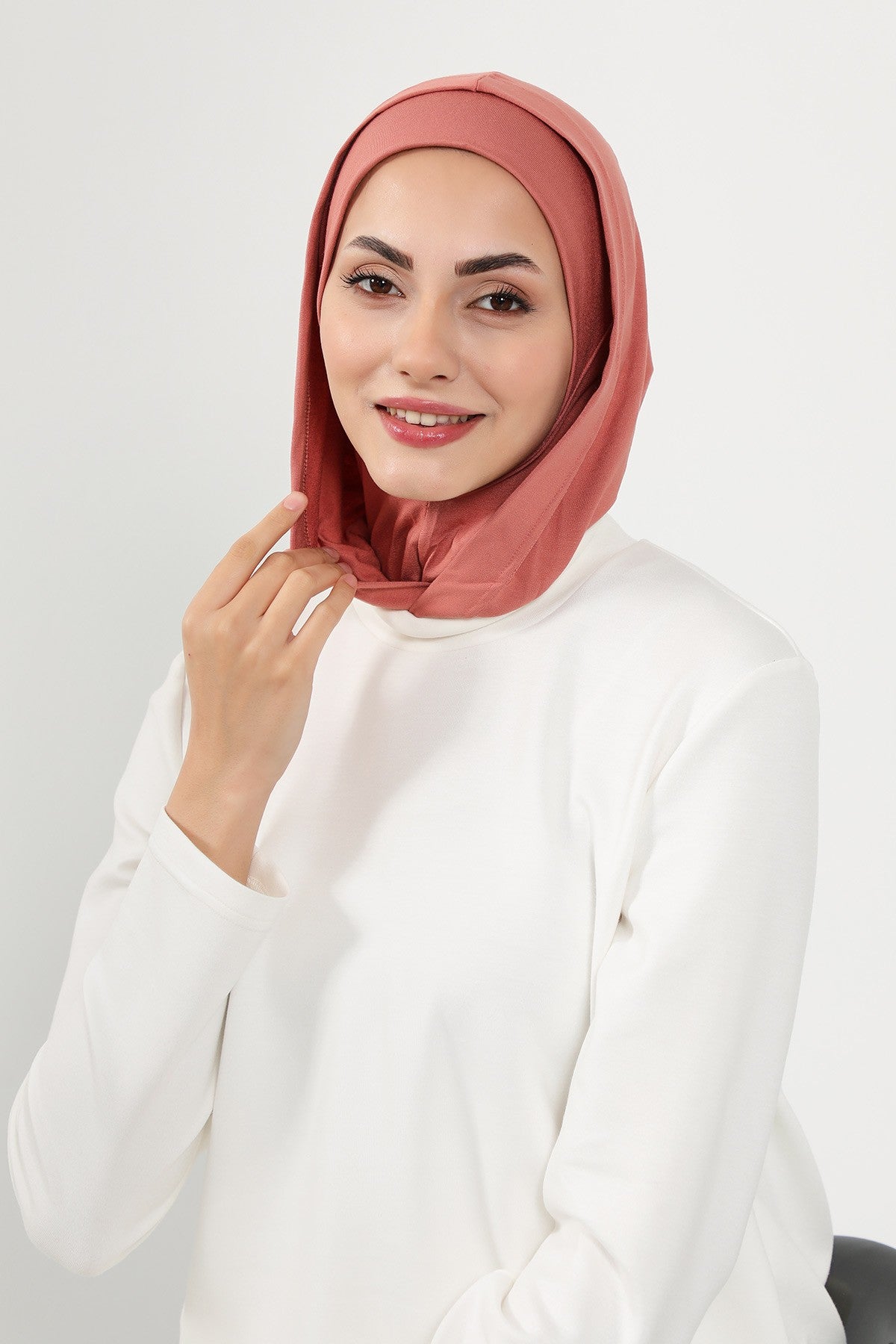 Full Coverage Instant Cotton Bonnet for Women, Ready-to-Wear Hijab Bonnet with Neck Coverage,B-89P Salmon