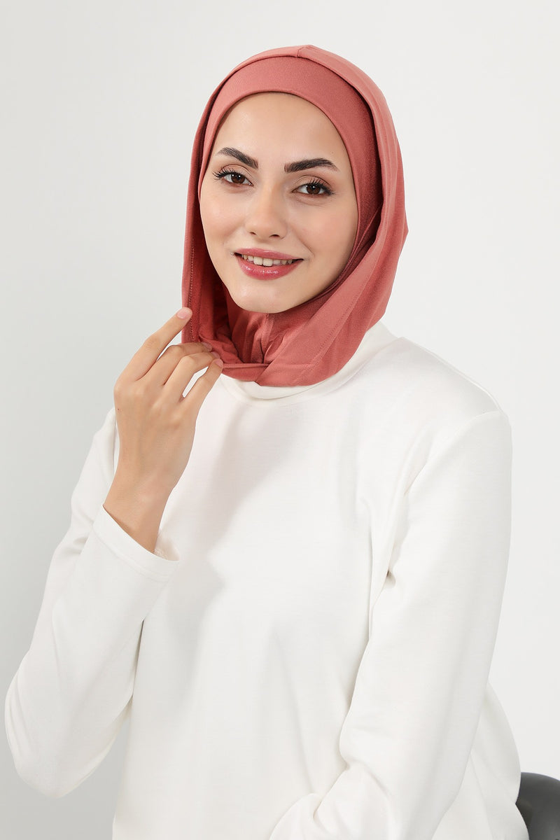Full Coverage Instant Cotton Bonnet for Women, Ready-to-Wear Hijab Bonnet with Neck Coverage,B-89P Salmon