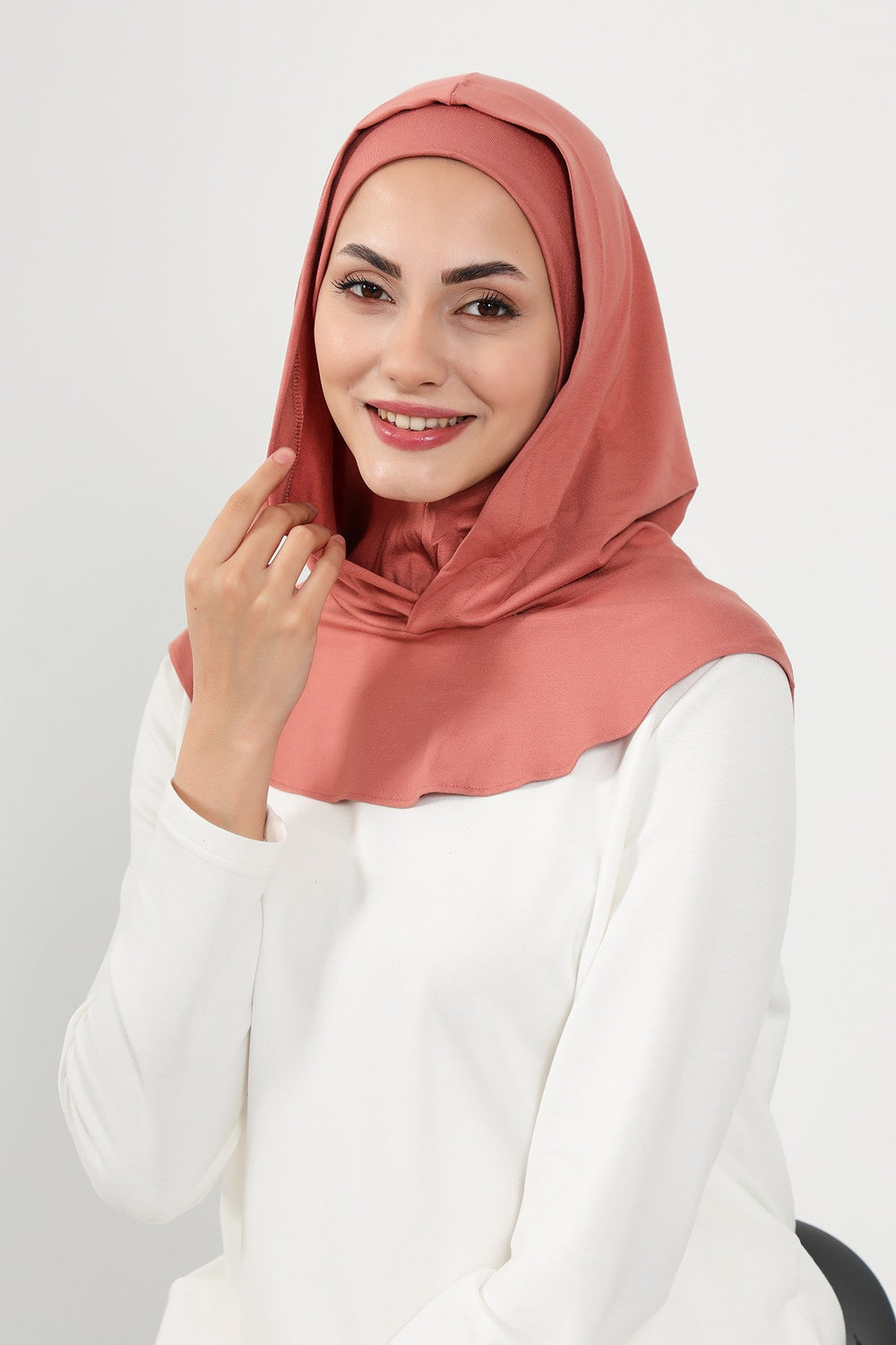Full Coverage Instant Cotton Bonnet for Women, Ready-to-Wear Hijab Bonnet with Neck Coverage,B-89P Salmon