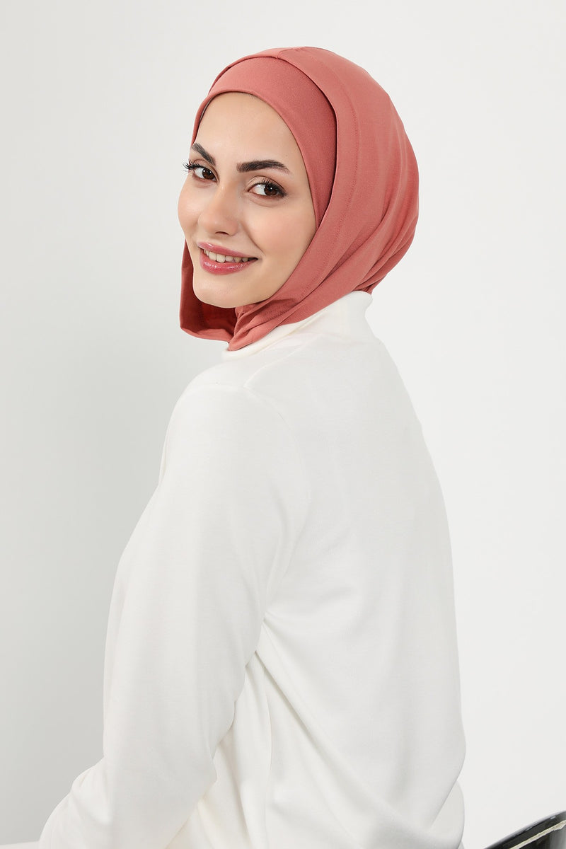 Full Coverage Instant Cotton Bonnet for Women, Ready-to-Wear Hijab Bonnet with Neck Coverage,B-89P Salmon