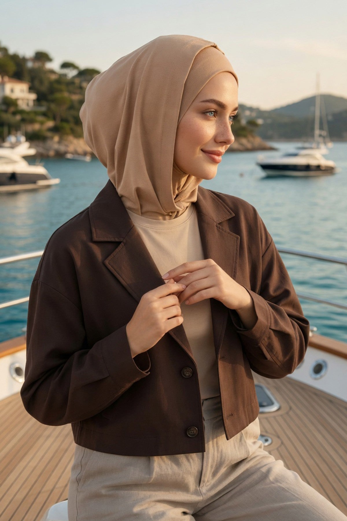Full Coverage Instant Cotton Bonnet for Women, Ready-to-Wear Hijab Bonnet with Neck Coverage,B-89P Sand Brown