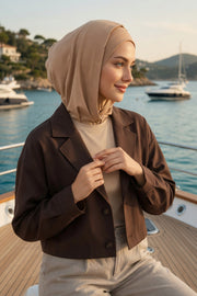 Full Coverage Instant Cotton Bonnet for Women, Ready-to-Wear Hijab Bonnet with Neck Coverage,B-89P Sand Brown
