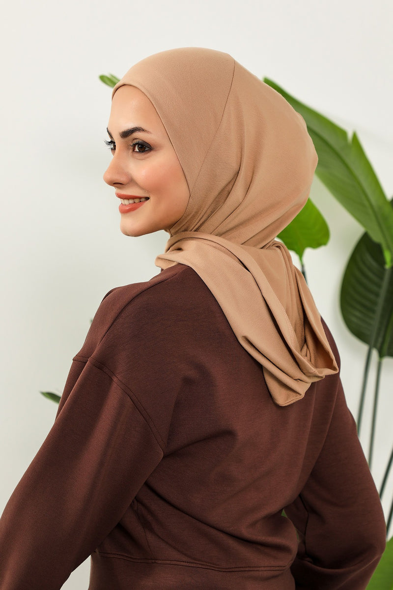 Full Coverage Instant Cotton Bonnet for Women, Ready-to-Wear Hijab Bonnet with Neck Coverage,B-89P Sand Brown
