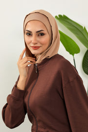Full Coverage Instant Cotton Bonnet for Women, Ready-to-Wear Hijab Bonnet with Neck Coverage,B-89P Sand Brown