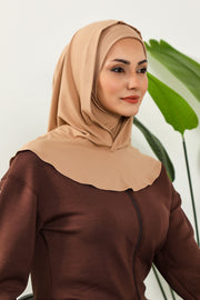 Full Coverage Instant Cotton Bonnet for Women, Ready-to-Wear Hijab Bonnet with Neck Coverage,B-89P Sand Brown