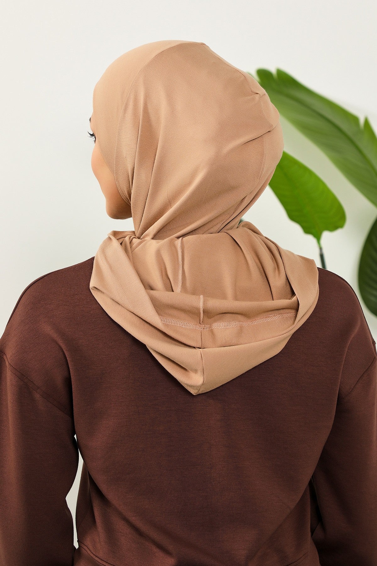 Full Coverage Instant Cotton Bonnet for Women, Ready-to-Wear Hijab Bonnet with Neck Coverage,B-89P Sand Brown
