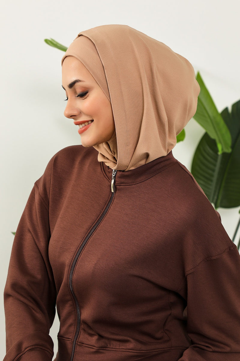Full Coverage Instant Cotton Bonnet for Women, Ready-to-Wear Hijab Bonnet with Neck Coverage,B-89P Sand Brown
