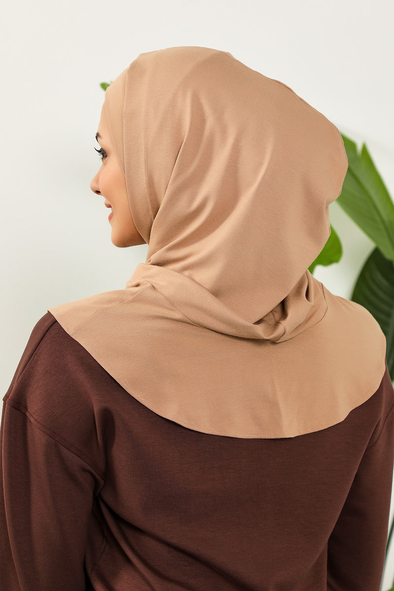 Full Coverage Instant Cotton Bonnet for Women, Ready-to-Wear Hijab Bonnet with Neck Coverage,B-89P Sand Brown