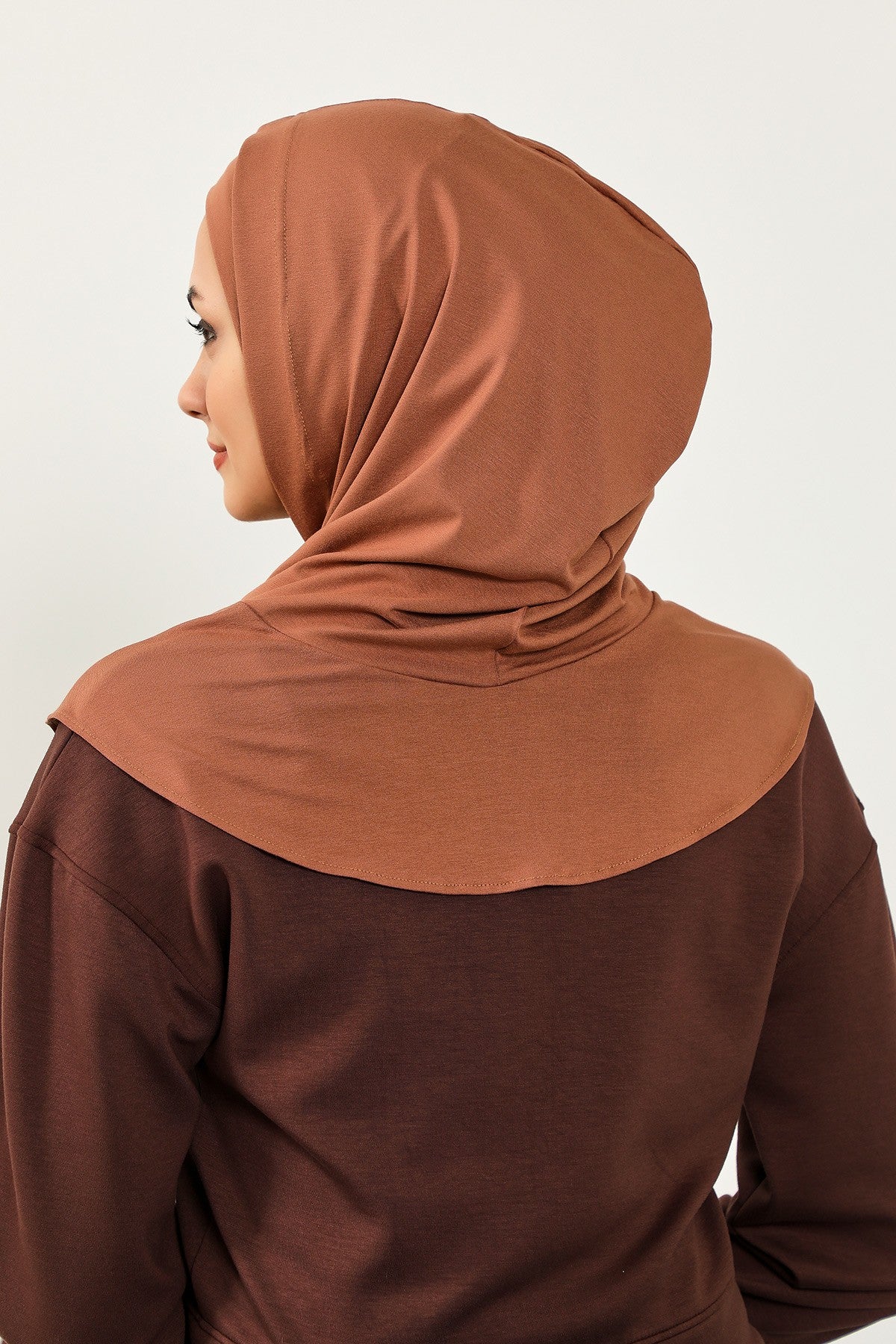 Full Coverage Instant Cotton Bonnet for Women, Ready-to-Wear Hijab Bonnet with Neck Coverage,B-89P Caramel Brown