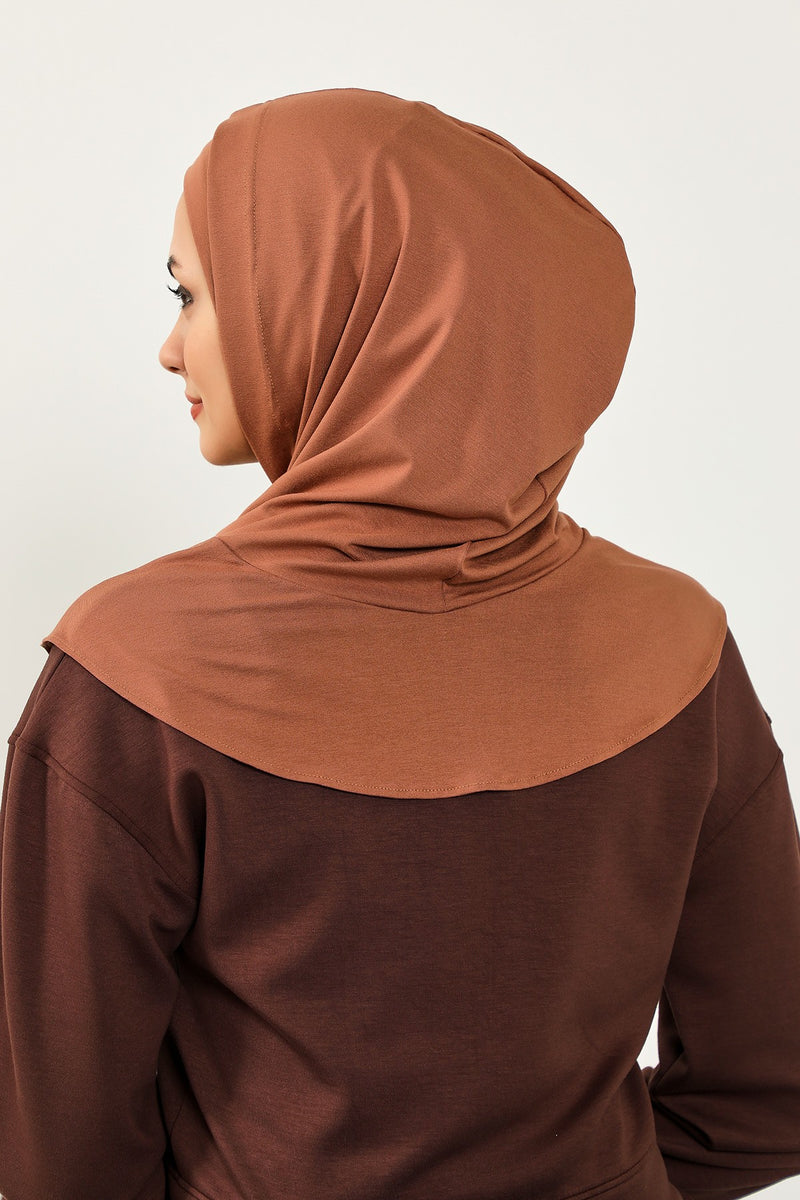 Full Coverage Instant Cotton Bonnet for Women, Ready-to-Wear Hijab Bonnet with Neck Coverage,B-89P Caramel Brown
