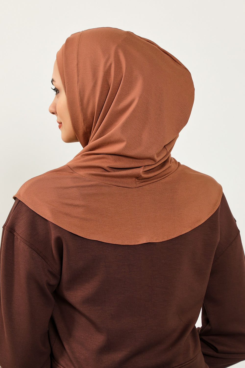 Full Coverage Instant Cotton Bonnet for Women, Ready-to-Wear Hijab Bonnet with Neck Coverage,B-89P Caramel Brown
