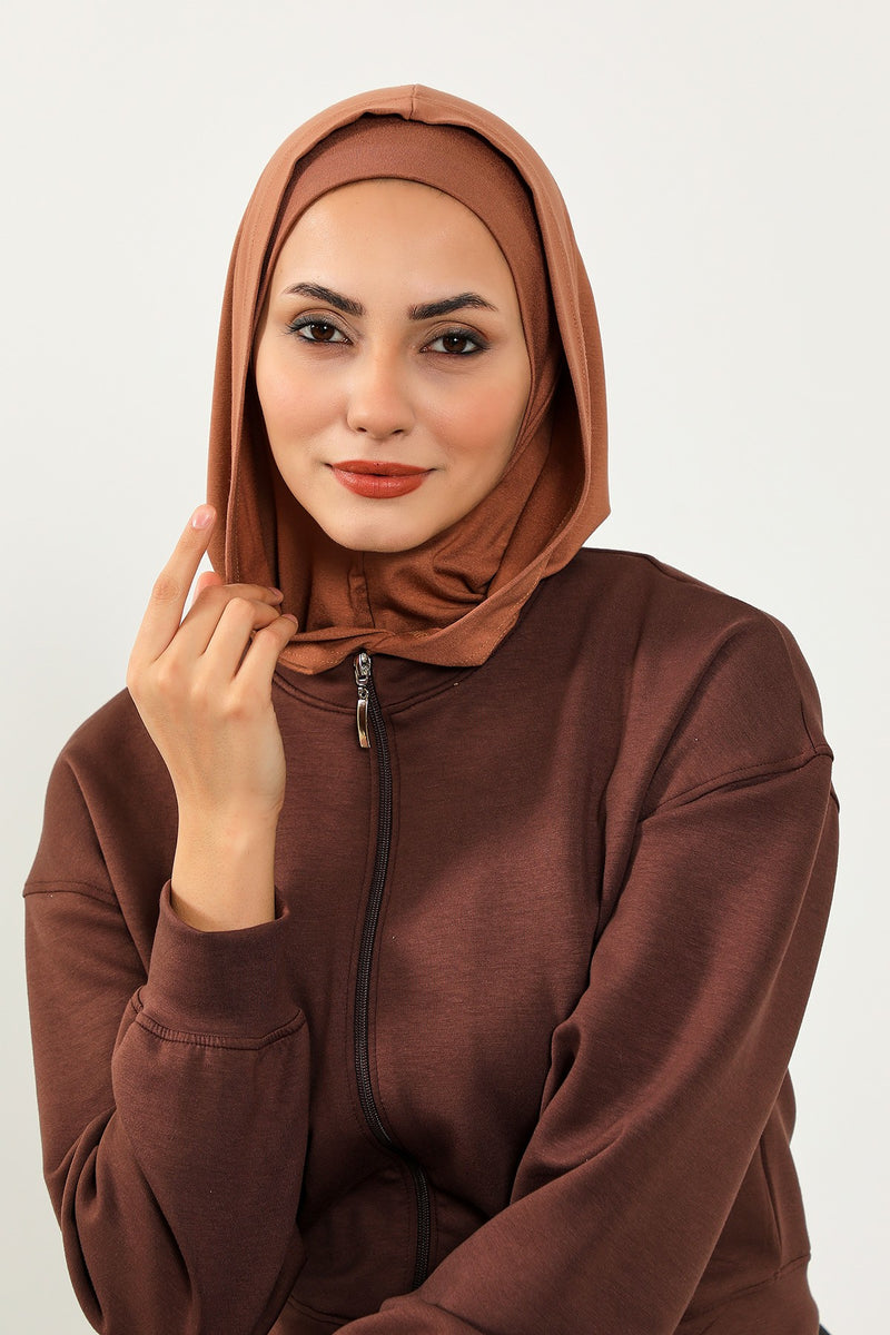 Full Coverage Instant Cotton Bonnet for Women, Ready-to-Wear Hijab Bonnet with Neck Coverage,B-89P Caramel Brown