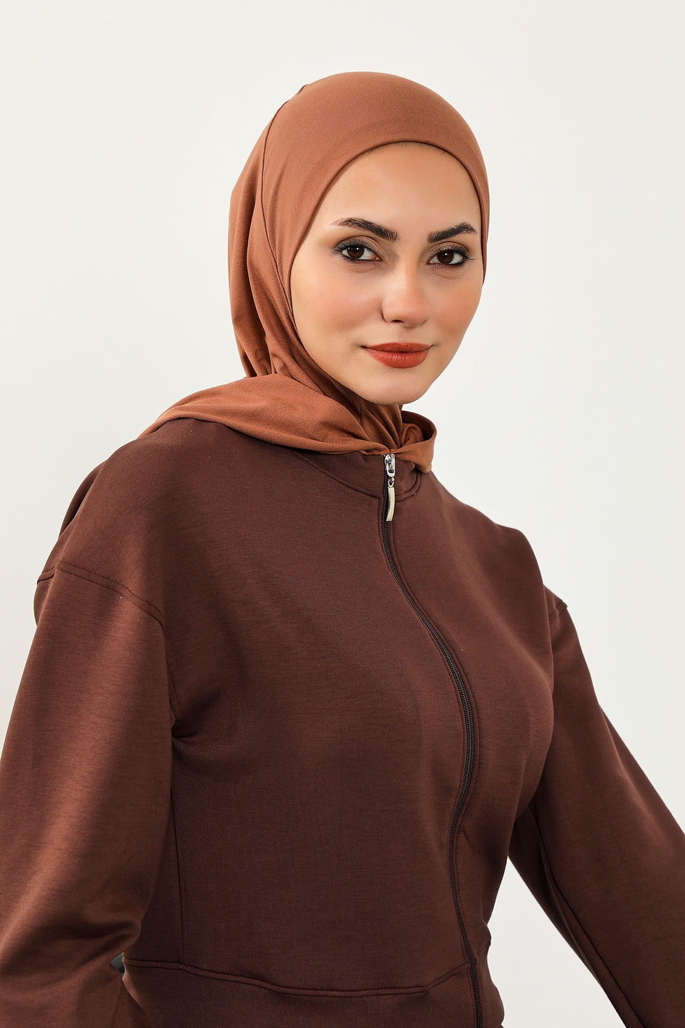 Full Coverage Instant Cotton Bonnet for Women, Ready-to-Wear Hijab Bonnet with Neck Coverage,B-89P Caramel Brown