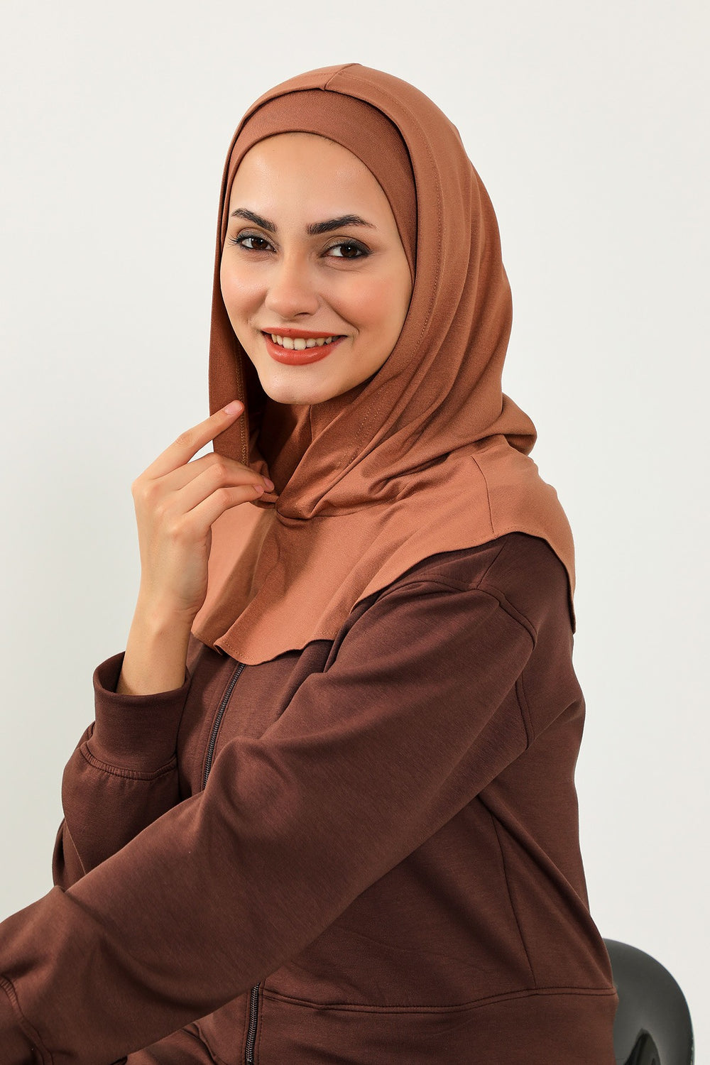Full Coverage Instant Cotton Bonnet for Women, Ready-to-Wear Hijab Bonnet with Neck Coverage,B-89P Caramel Brown