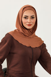 Full Coverage Instant Cotton Bonnet for Women, Ready-to-Wear Hijab Bonnet with Neck Coverage,B-89P Caramel Brown