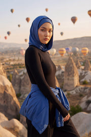 Full Coverage Instant Cotton Bonnet for Women, Ready-to-Wear Hijab Bonnet with Neck Coverage,B-89P İndigo