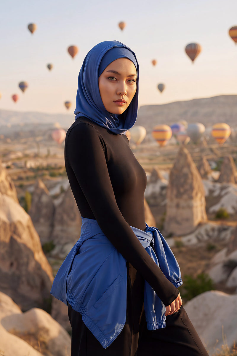 Full Coverage Instant Cotton Bonnet for Women, Ready-to-Wear Hijab Bonnet with Neck Coverage,B-89P İndigo
