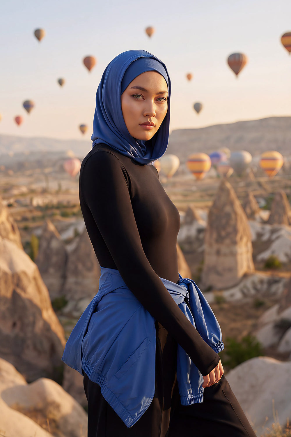 Full Coverage Instant Cotton Bonnet for Women, Ready-to-Wear Hijab Bonnet with Neck Coverage,B-89P İndigo