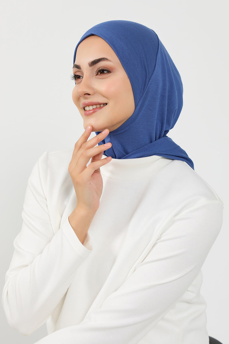 Full Coverage Instant Cotton Bonnet for Women, Ready-to-Wear Hijab Bonnet with Neck Coverage,B-89P İndigo