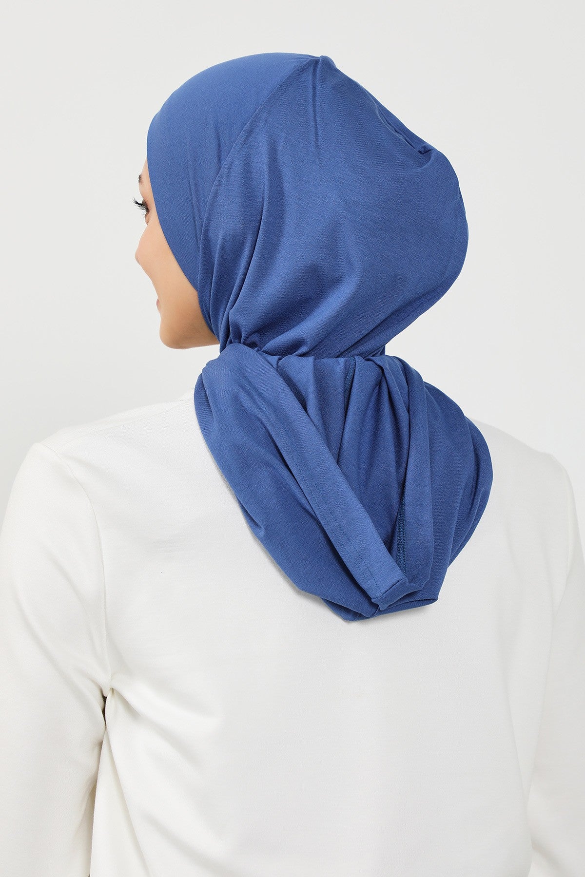 Full Coverage Instant Cotton Bonnet for Women, Ready-to-Wear Hijab Bonnet with Neck Coverage,B-89P İndigo
