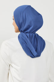 Full Coverage Instant Cotton Bonnet for Women, Ready-to-Wear Hijab Bonnet with Neck Coverage,B-89P İndigo