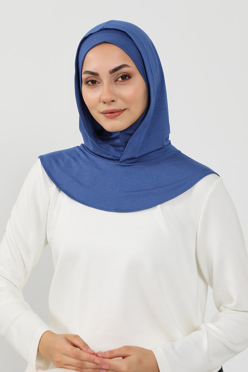 Full Coverage Instant Cotton Bonnet for Women, Ready-to-Wear Hijab Bonnet with Neck Coverage,B-89P İndigo