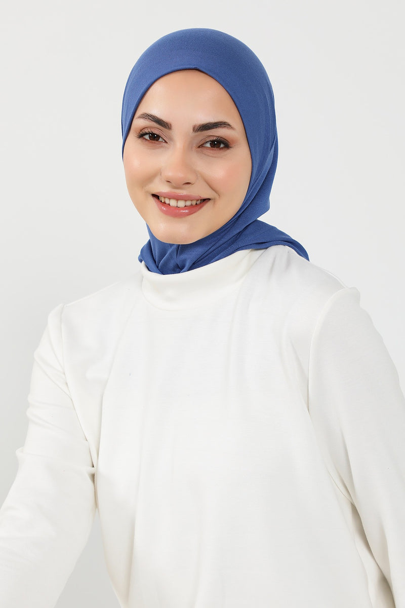 Full Coverage Instant Cotton Bonnet for Women, Ready-to-Wear Hijab Bonnet with Neck Coverage,B-89P İndigo