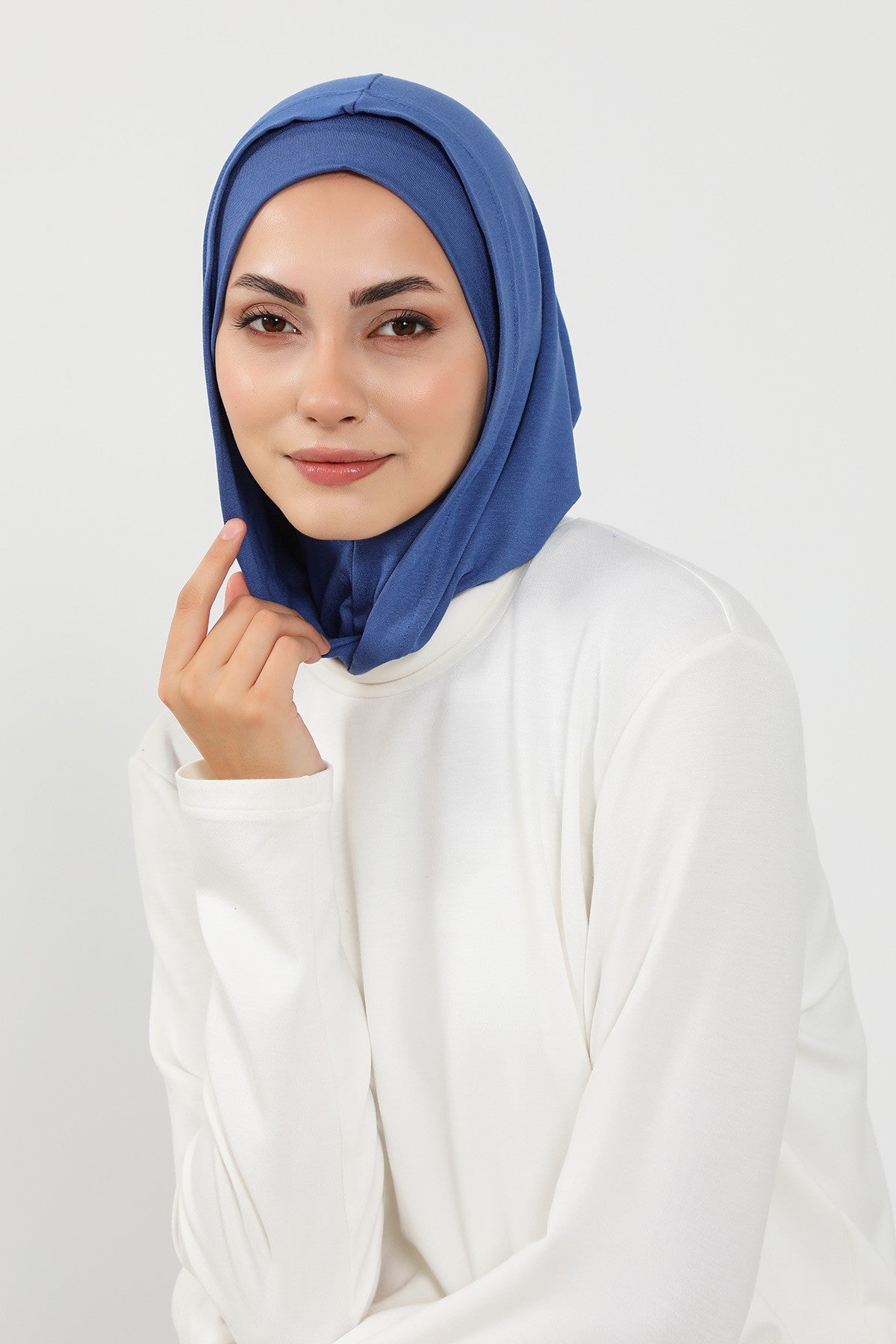 Full Coverage Instant Cotton Bonnet for Women, Ready-to-Wear Hijab Bonnet with Neck Coverage,B-89P İndigo