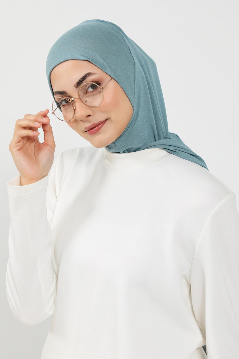 Full Coverage Instant Cotton Bonnet for Women, Ready-to-Wear Hijab Bonnet with Neck Coverage,B-89P Dark Mint