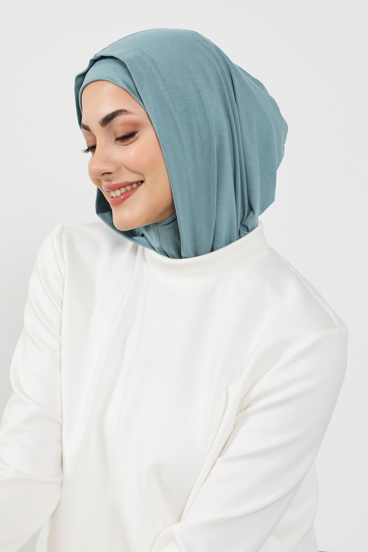 Full Coverage Instant Cotton Bonnet for Women, Ready-to-Wear Hijab Bonnet with Neck Coverage,B-89P Dark Mint
