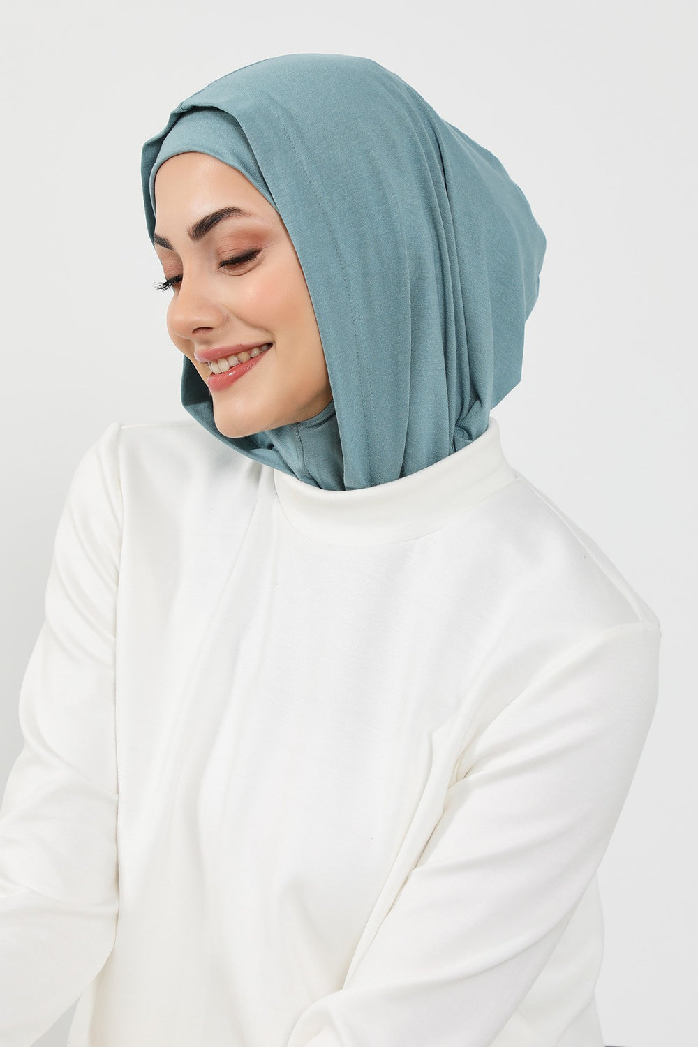 Full Coverage Instant Cotton Bonnet for Women, Ready-to-Wear Hijab Bonnet with Neck Coverage,B-89P Dark Mint