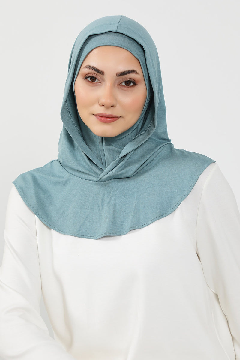 Full Coverage Instant Cotton Bonnet for Women, Ready-to-Wear Hijab Bonnet with Neck Coverage,B-89P Dark Mint