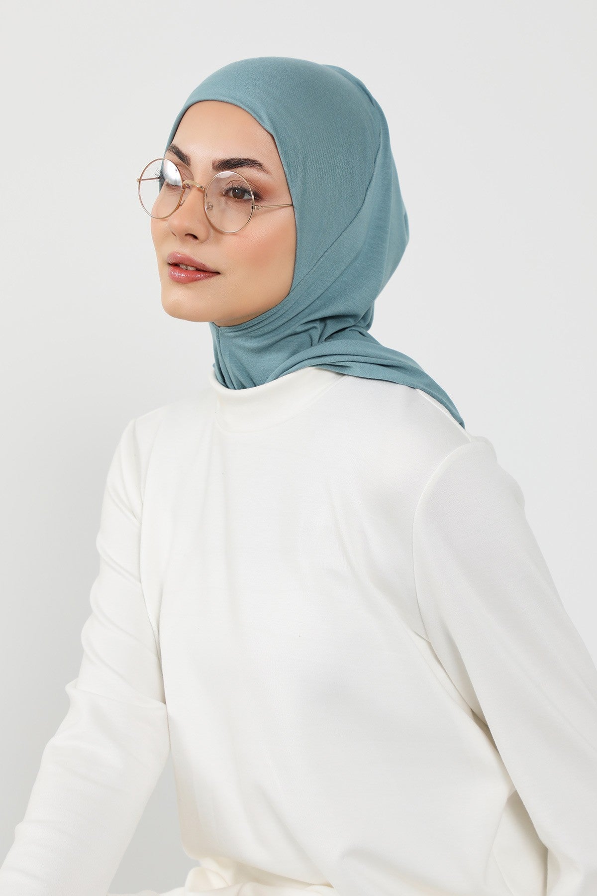 Full Coverage Instant Cotton Bonnet for Women, Ready-to-Wear Hijab Bonnet with Neck Coverage,B-89P Dark Mint