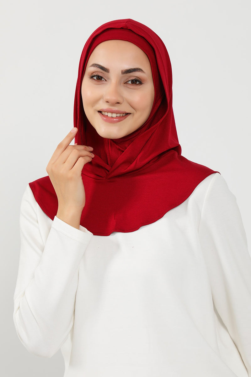 Full Coverage Instant Cotton Bonnet for Women, Ready-to-Wear Hijab Bonnet with Neck Coverage,B-89P Maroon