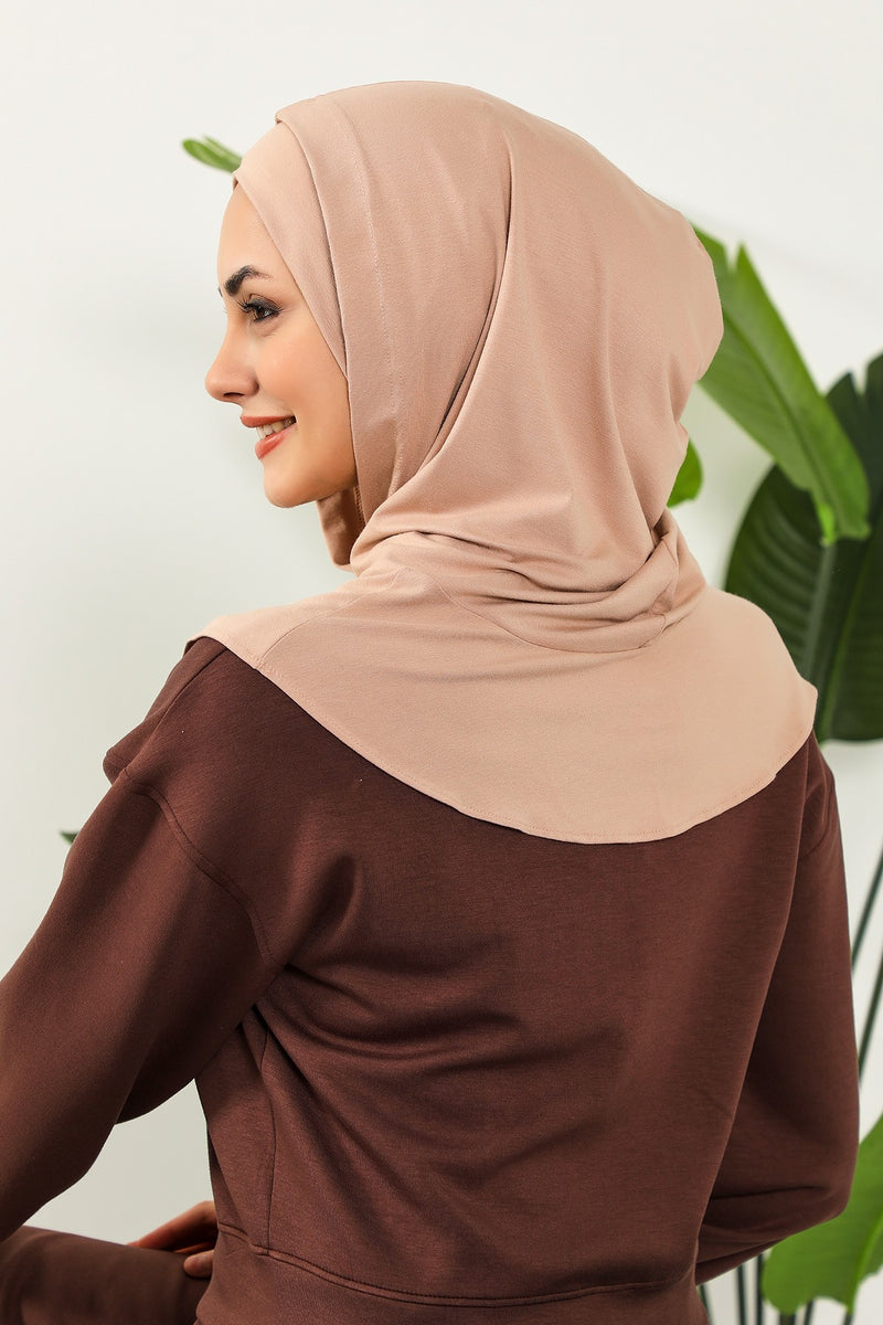 Full Coverage Instant Cotton Bonnet for Women, Ready-to-Wear Hijab Bonnet with Neck Coverage,B-89P Light Mink