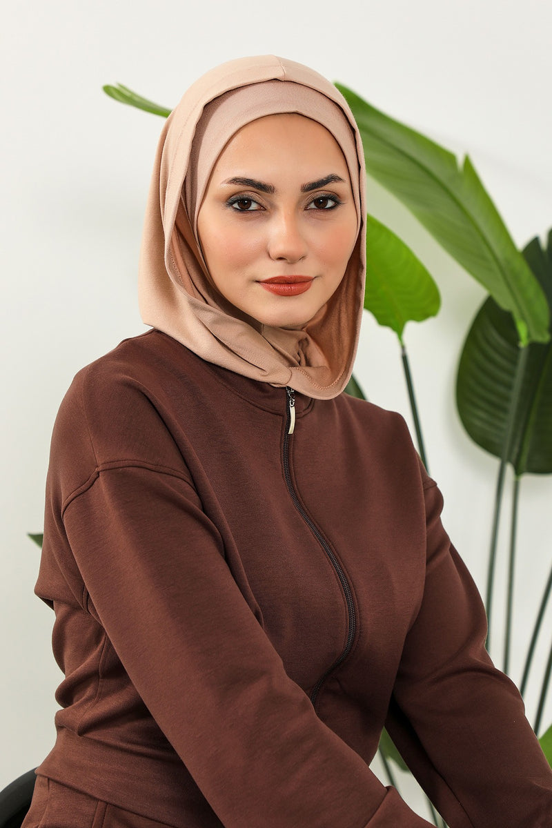 Full Coverage Instant Cotton Bonnet for Women, Ready-to-Wear Hijab Bonnet with Neck Coverage,B-89P Light Mink