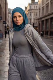 Full Coverage Instant Cotton Bonnet for Women, Ready-to-Wear Hijab Bonnet with Neck Coverage,B-89P Petrol Blue