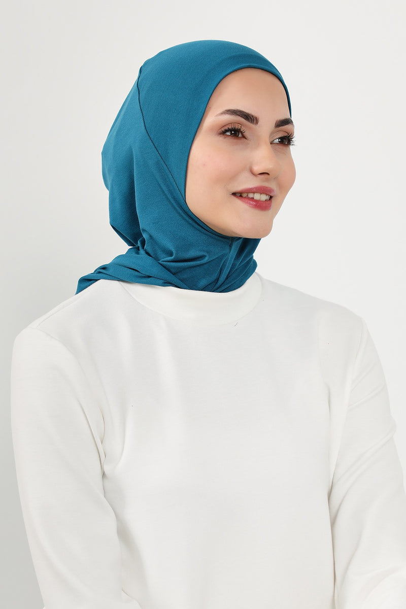 Full Coverage Instant Cotton Bonnet for Women, Ready-to-Wear Hijab Bonnet with Neck Coverage,B-89P Petrol Blue