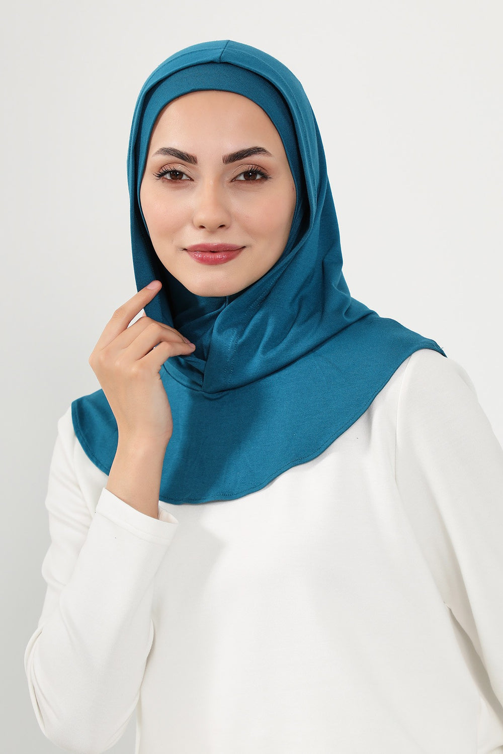 Full Coverage Instant Cotton Bonnet for Women, Ready-to-Wear Hijab Bonnet with Neck Coverage,B-89P Petrol Blue