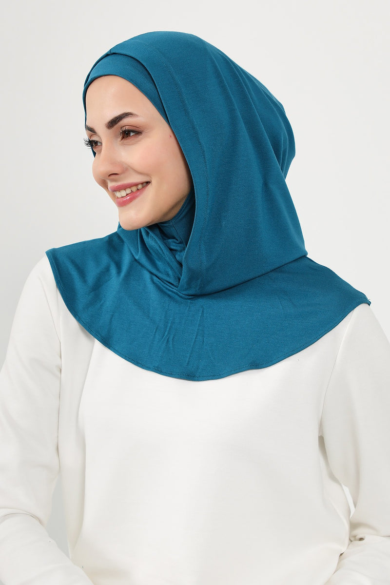 Full Coverage Instant Cotton Bonnet for Women, Ready-to-Wear Hijab Bonnet with Neck Coverage,B-89P Petrol Blue
